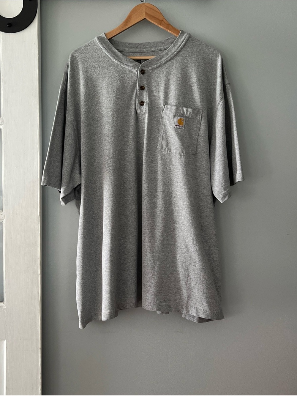 Carhartt K84 Henley Pocket T-Shirt Gray Loose Fit Heavy Oversized Workwear 2XL